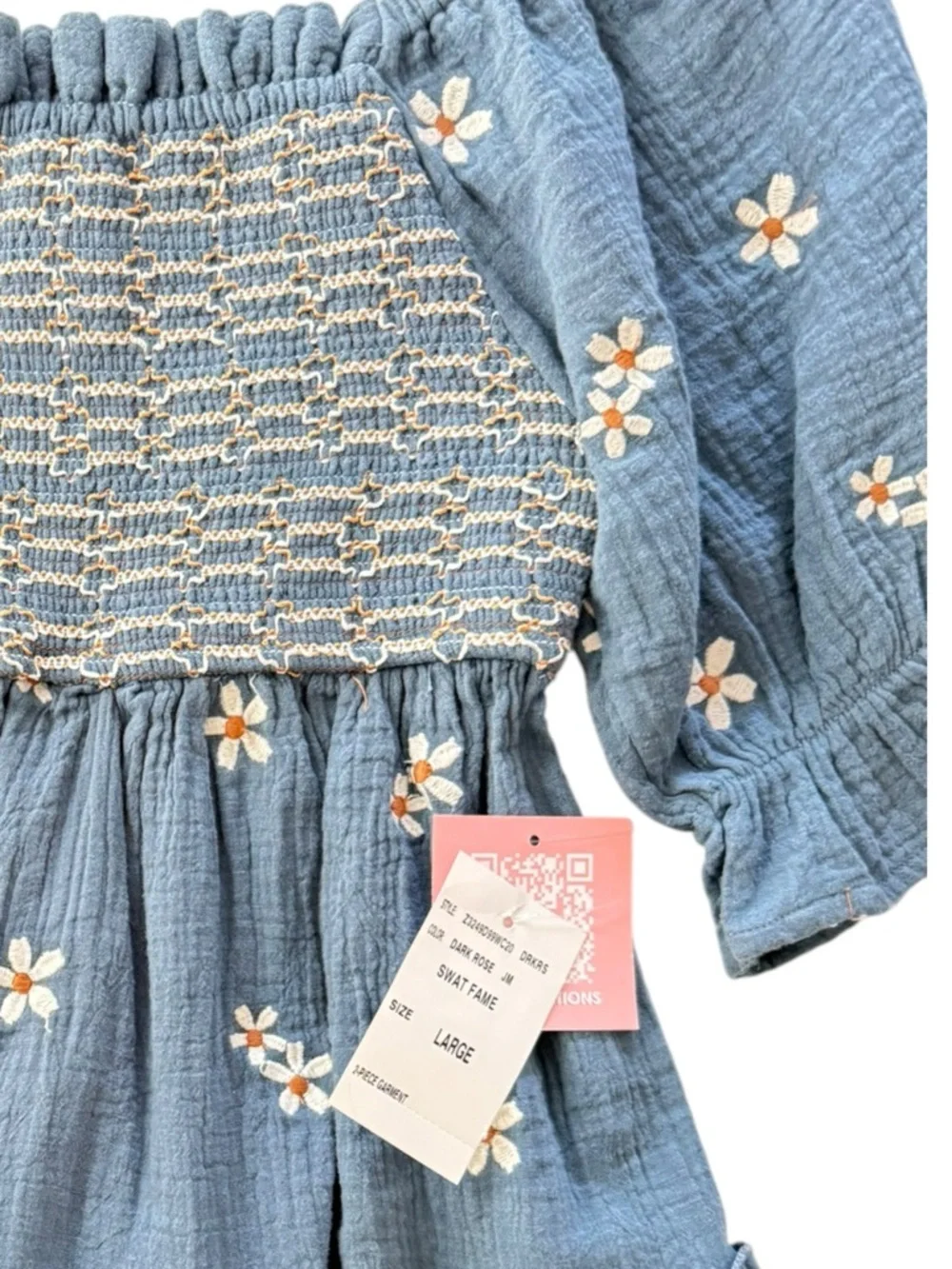 Rare Editions Girls Daisy Embroidered Smocked Tiered Dress Blue Size 7 NWT